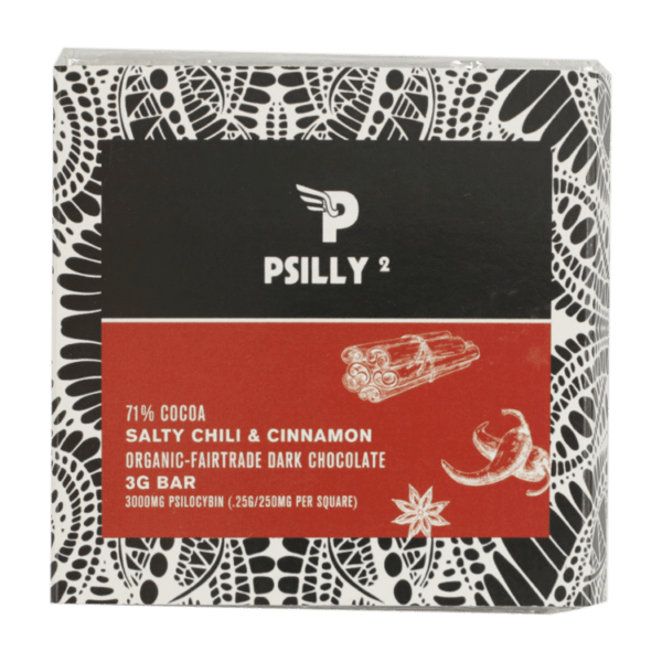 Psilly - Dark Chocolate Bar - Salty Chili & Cinnamon | Shroom Delivery Canada