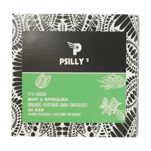 Psilly - Dark Chocolate Bar - Mint & Spirulina | Shroom Delivery Canada